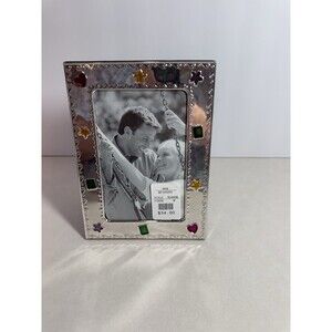 Whimsical Silver Picture Frame with Hearts & Stars – 4x6 Decorative Photo Frame